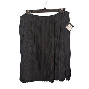 NWT Halogen Women's Skirt Pleated Black Sz 12 Pull On Knee Lnght Elastic $78 Rtl